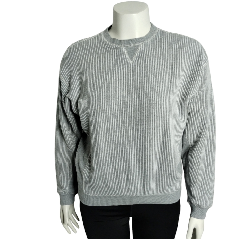 Zara TRAFALUC Ribbed Pullover Sweat Shirt‎ Sweater Women's M Gray/wht Grunge